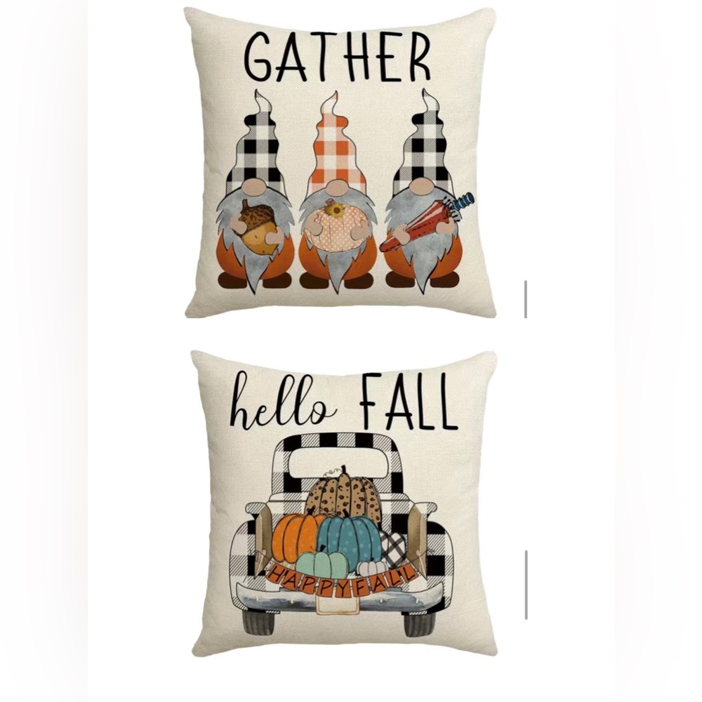 Set of 2 Hello Fall Gnome Plaid Throw Pillow Covers